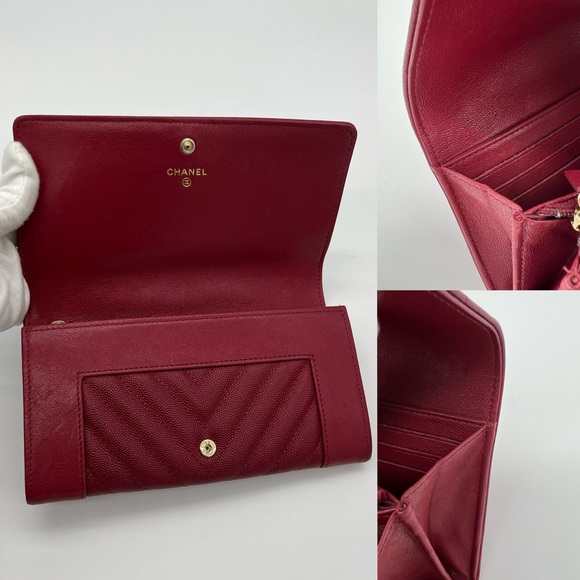Authentic Chanel red chevron caviar flap long wallet - Picture 11 of 16